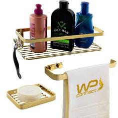 Imagem de Kit 3pçs Acessórios Banheiro Porta Shampoo Toalheiro 