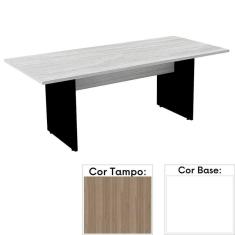 Imagem de Mesa de Reunião Retangular 200 x 90 cm Pé Painel PE25 em MDP Cor Noce Naturalle e Base Branca