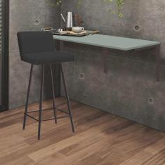 Imagem de Kit Mesa Suspensa de Parede Fixa mdf Verde Oliva + 1 Banqueta Lexi Ferro Marrom Suede Preto - Ahazzo Móveis