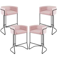 Imagem de Kit 04 Banquetas Fixa Preto Veludo Rosê C-305