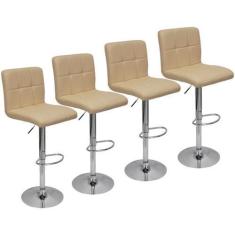 Imagem de Kit 4 Banquetas Confort Estofada Couro Giratória c/ regulagem - Lianto
