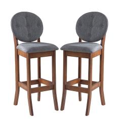 Imagem de Kit 2 Banquetas Alta Estofada com Encosto Florence 113 x 36 Cm Madeira Maciça Linho Cinza L55