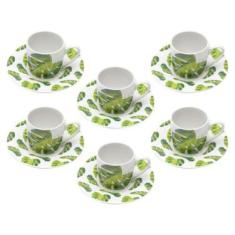 Imagem de Jogo de Xícaras de Café Porcelana 90ml Bon Gourmet - Folhas 6 Peças