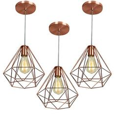 Imagem de Kit 3 Pendentes Diamante Aramado Grande Cobre