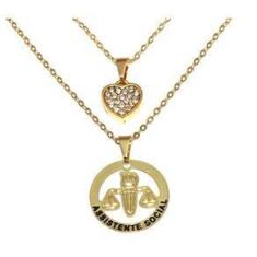 Imagem de Colar Duplo Minha Profissão Serviço Social Folheado Ouro 18k