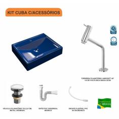 Imagem de Kit Cuba RT49 com Torneira Pratika 1060 Metal e Válvula Click 1 Polegada G e Sifão Pvc e Flexível Compace  Escuro