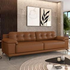 Imagem de Sofá Living 4 lugares 292cm Agostino Pés Design em Ferro Couro Caramelo Manchado G52 - Gran Belo
