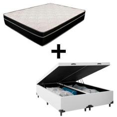 Imagem de Cama Box Baú King 193 Bipartido Tecido Sintético Branco Com Colchão Pa