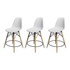 Imagem de Kit 3 Banquetas Eames Eiffel De Madeira Assento Branco