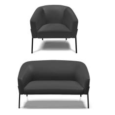 Imagem de Sofá Namoradeira E Poltrona Pé De Ferro Preto Stella Corino Preto D03 - D`rossi