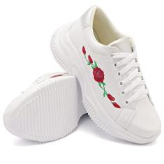 Imagem de Tenis Chunky Feminino com Bordado Flor e Sola Alta Detalhada Macia