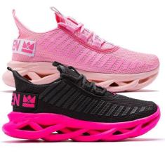 Imagem de Kit 2 tenis feminino oldsen jaguar corrida academia caminhada, Preto r