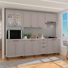 Imagem de Cozinha Completa Iluminata Ester 12 Portas 3 Gavetas 100% Mdf com Vidro Branco/Marrom Claro/Mineral - Genialflex
