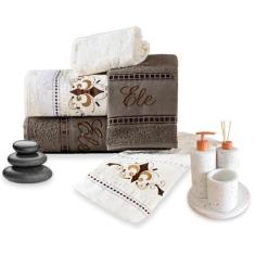 Imagem de Jogo de Banho Ponto Russo 5 Peças Toalha de Banho Rosto e Tapete 100% 