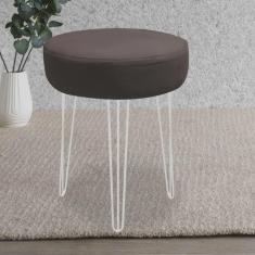 Imagem de Banqueta Puff Jullia Luxo 55cm Industrial Ferro Marrom Suede Branco - Ahz Móveis