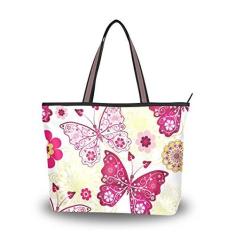 Imagem de My Daily Bolsa de ombro feminina linda borboleta flor bolsa de mão, Multi, Large