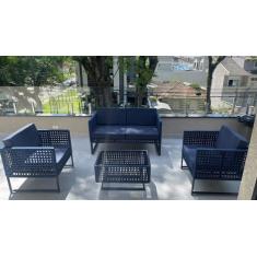 Imagem de Conjunto de Sofá BAHAMAS Em Corda Náutica Azul - Tecido Duna Preto - M