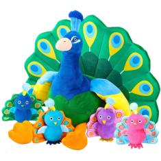 Imagem de Pavão de pelúcia Skylety Plush Peacock com 4 pequenos pavões