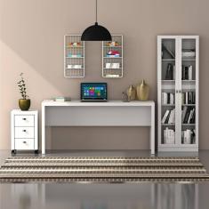 Imagem de Conjunto Home Office 3 Peças com Escrivaninha, Armário e Gaveteiro Espresso Móveis Branco Branco