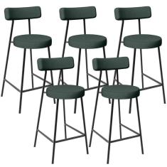 Imagem de Kit 05 Banquetas Baixa Para Cozinha Sala De Jantar Bancada Milão L02 Linho Verde Musgo