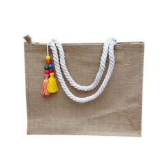 Imagem de Bolsa de praia Ecobag: Sacola Rústica Juta com pingente colorido - ACa