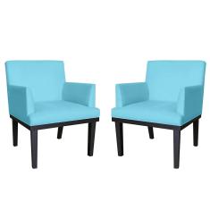 Imagem de Kit 02 Poltronas Decorativa Vitória Sala e Recepção Com Base de Madeira Suede  Turquesa - DS Estofados