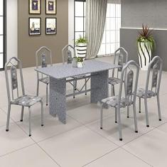 Imagem de Conjunto de Mesa 140x75cm Tampo Granito com 6 Cadeiras Bianca Soma Móveis