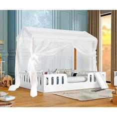 Imagem de Cama Infantil Criança Casal Ágatha Branca/Amêndoa Com Escorregador E Voal Branco - Divaloto