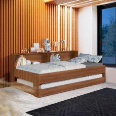 Imagem de Cama Solteiro Com Auxiliar E Nichos 2 Colchões Nogal Sierra Shop Jm