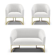 Imagem de Sofá Namoradeira E 2 Poltronas Base Industrial Dourado Stella Bouclê D03 - D'rossi Cor...
