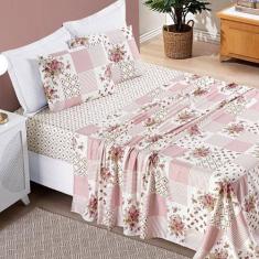 Imagem de Jogo De Cama Lençol Bouti Estampado Casal Padrão 04 Peças - Rosa Matur