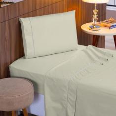 Imagem de Jogo De Cama Solteiro 140 Fios Ponto Palito Caqui Valle Enxovais 3 Peç