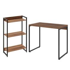 Imagem de Kit Para Escritório Estante 3 Prateleiras Mesa 90Cm Nogal