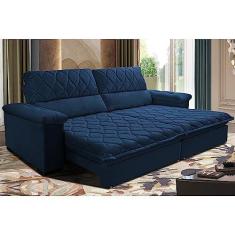 Imagem de Sofá Retrátil e Reclinável 3,15m Molas Ensacadas Cama Inbox Big Home com Bordado 3d Velusoft Azul