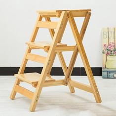 Imagem de Banquetas De Degrau Dobráveis ​​de 3 Degraus, Escadote De Madeira Multifuncional Utilitário, Assento De Cadeira De Escada Portátil, Banquinho De Degrau Para Móveis De Escritório Para Cozinha Em Ca