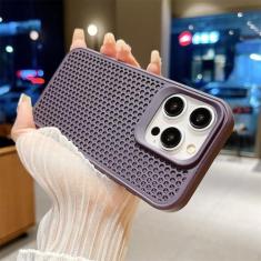 Imagem de Capa luxuosa de malha respirável com dissipação de calor para iPhone 15 14 Plus 13 12 11 Pro Max, à prova de choque, capa traseira rígida, roxo escuro, para iPhone 15 pro