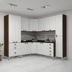 Imagem de Armário De Cozinha Completa 8 Peças Com Tampos Safira Luciane Móveis Nogueira-branco Pet-preto