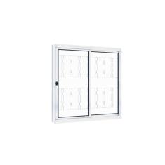 Imagem de Janela de Aço de Correr 100x100cm 2 Folhas com Grade Mosaico e Vidro Riobras Branco