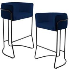 Imagem de Kit 02 Banquetas Decorativas Fixa Base de Aço  Betina D02 Veludo  Oxford B-304- Lyam Decor