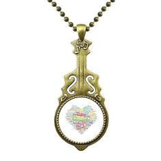 Imagem de DIYthinker Colar Love Heart Rainbow LGBT Wordcloud com pingente de guitarra antiga
