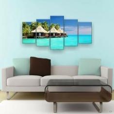Imagem de Quadro Decorativo Águas Do Caribe 5 Pc 129x61 Sala Quarto