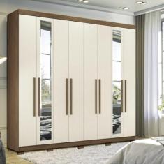 Imagem de Guarda-roupa 8 Portas 4 Gavetas Master New com Espelho e Pés Jatobá/areia
