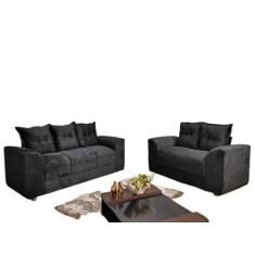 Imagem de Conjunto De Sofá De 2 E 3 Lugares Porto Preto Suede Resistente  - Aure
