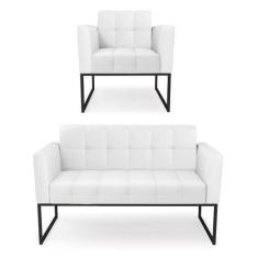 Imagem de Kit 1 Sofá Namoradeira E 1 Poltrona Elisa Material Sintético Branco Ba