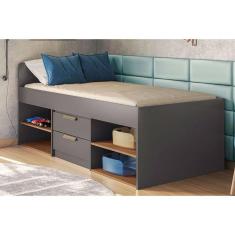 Imagem de Cama Multifuncional Juvenil New Conect C- 2 Gavetas Grafite-jatobá - Santos Andirá