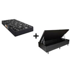 Imagem de Cama Box Baú Solteiro 88 Tecido Sintético Preto com Colchão Florenza E