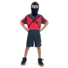 Imagem de Fantasia Ninja Vermelho Curta Infantil C/Máscara 2 á 12 Anos - Sulamer