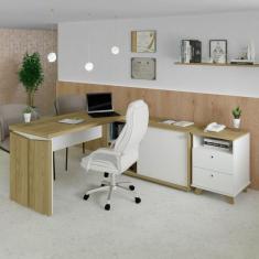 Imagem de Conjunto Home Office 2 Peças 1 Escrivaninha em L Smart com 1 Gaveteiro Day Artany Olmo/Branco