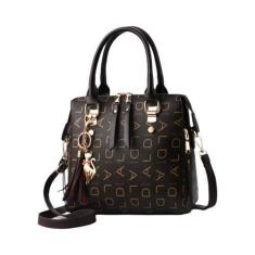 Imagem de Bolsa Feminina Grande de Couro PU com Borla e Letras - Bolsa de Ombro 