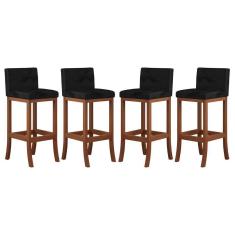 Imagem de Kit 4 Banquetas Alta Encosto Estofado 38x100 Cm Espanha Madeira Maciça Castanho Suede Preto CCS